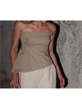 Zara S Like New Strapless Beige Tube Top with Asymmetric Hem